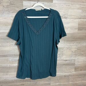 Soft Surroundings Crochet V Neck Short Sleeve Top